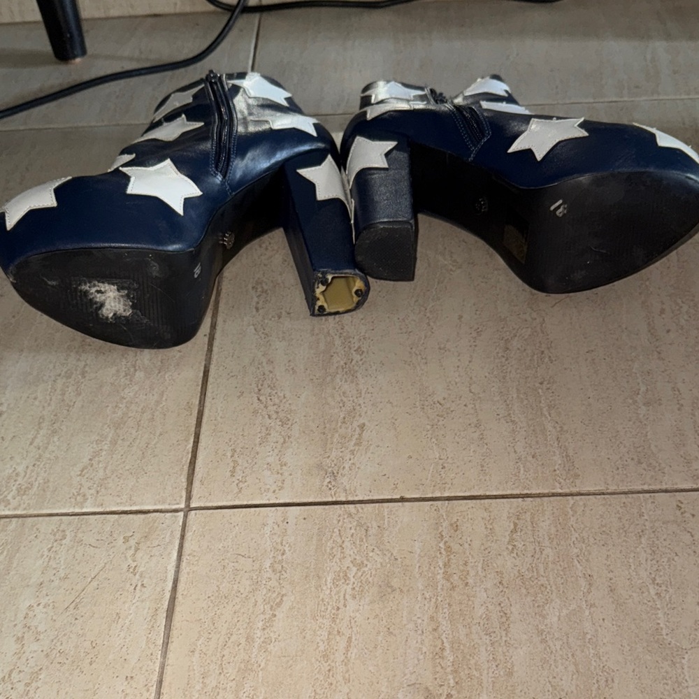 Navy Star-Patterned Heeled Boots - Picture 3 of 3